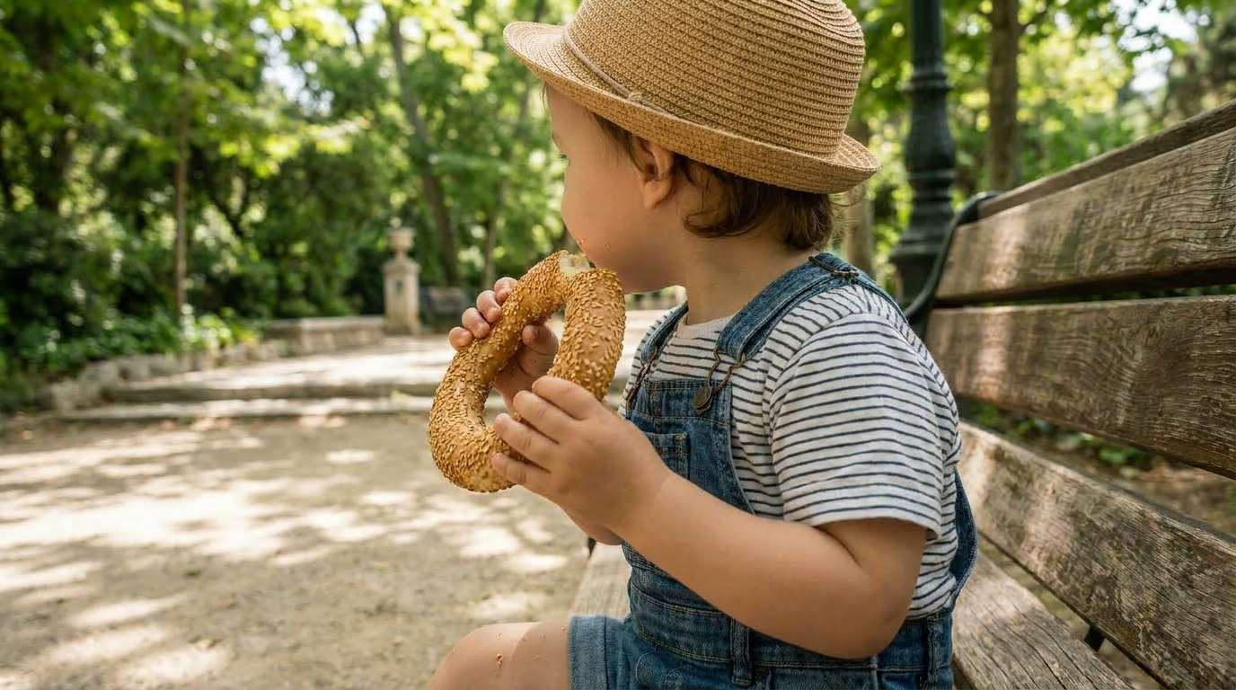 Toddler eating koulouri